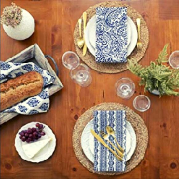 Indigo Ikat Navy Cotton Printed Napkins Set of 4 Cotton - Picture 3 of 4